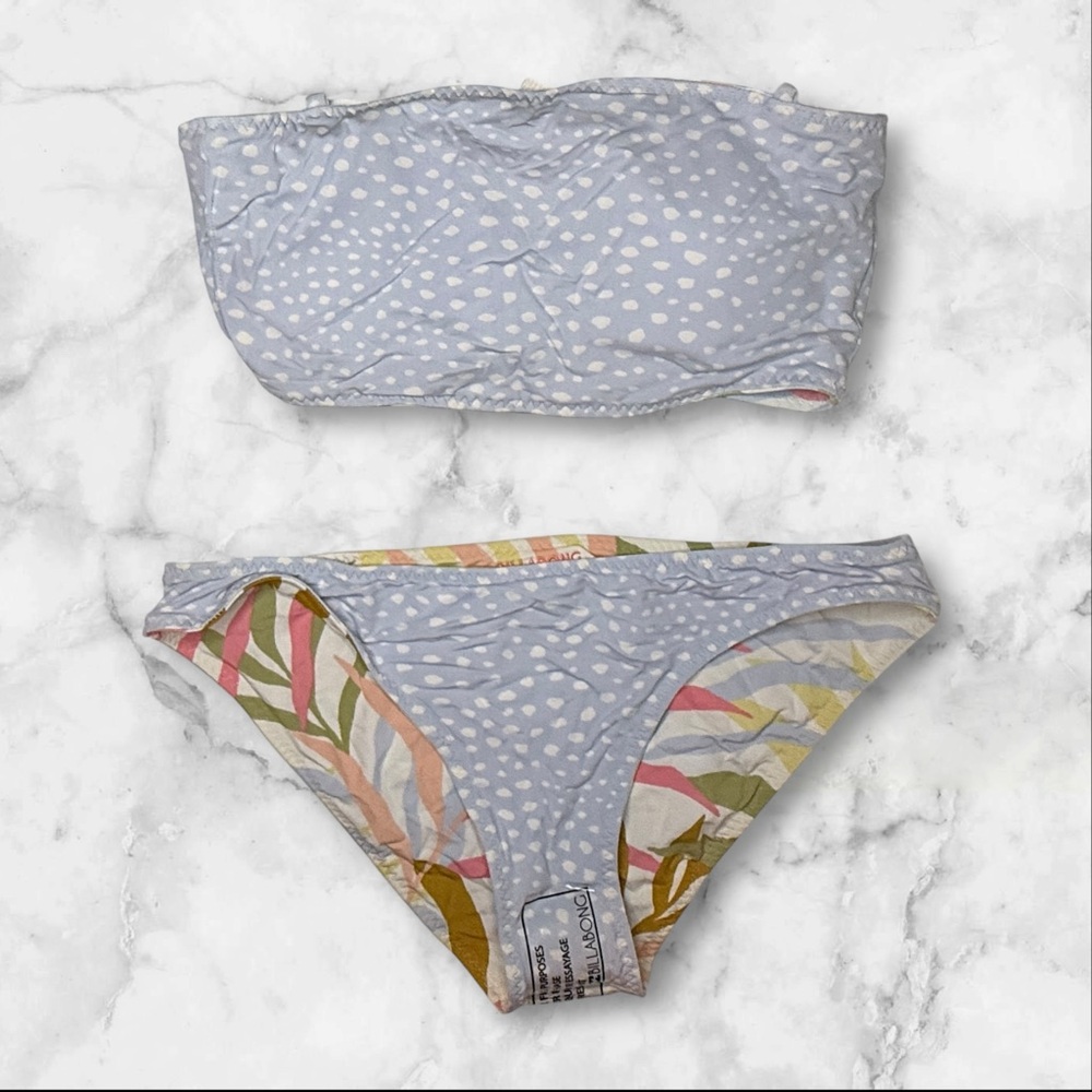 NWT | Billabong | Reversible Strapless Bandeau Bikini Set Tropical Print | M/10 - Picture 2 of 15